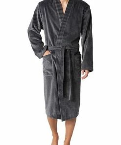 JOOP! Bademantel Kimono 1630/77 Baumwolle, Grau gestreift, Stahlgrau