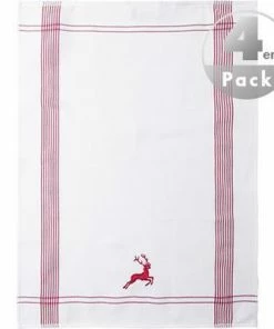 LASA Geschirrtuch 4er Pack 137215/2 Geschirrtücher, Baumwolle, Weiß-rot, Rot