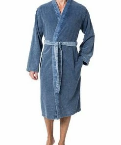 Kleinmann Kimono 1621302/3 Bademantel, Baumwolle, Jeansblau meliert, Blau