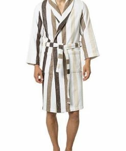Kleinmann Bademantel Classic Stripes 1521311/5 Baumwolle, Braun-weiß gestreift, Beige