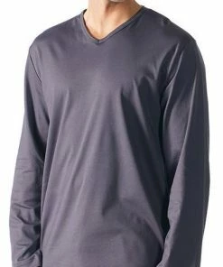 Mey LOUNGE Shirt 1/1 Arm 20720/7 Longsleeve, Baumwolle, Anthrazit, Soft grey