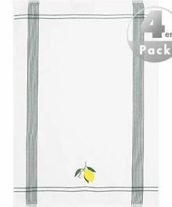 Kleinmann Geschirrtuch Zitrone 4er Pack 137223/4 Geschirrtücher, Baumwolle, Weiß-grün, Grün