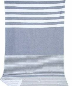 Kleinmann Strandtuch 176121/3 100 x 180 cm, Graublau-weiß gestreift, Blau
