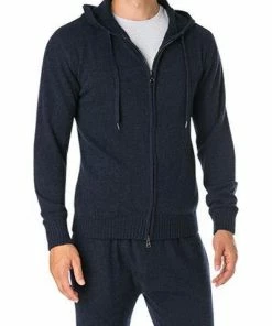 DEREK ROSE Loungewear-Jacke 3136/FINL001MID Kapuzenjacke, Reines Kaschmir, Marineblau meliert