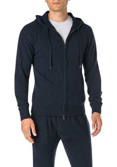 DEREK ROSE Loungewear-Jacke 3136/FINL001MID Kapuzenjacke, Reines Kaschmir, Marineblau meliert 1 DEREK ROSE Loungewear-Jacke 3136/FINL001MID Kapuzenjacke, Reines Kaschmir, Marineblau meliert