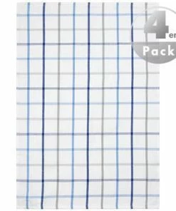 LASA Geschirrtuch 50 x 70 cm 4er Pack 187174/3 Geschirrtücher, Baumwolle, Weiß-blau kariert, Blau