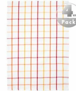 LASA Geschirrtuch 50 x 70 cm 4er Pack 187174/12 Geschirrtücher, Baumwolle, Weiß-rot kariert, Orange