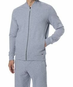 HANRO Jacke Living 07 5076/1036 Sweatjacke, Baumwolle, Hellgrau meliert, Grey melange