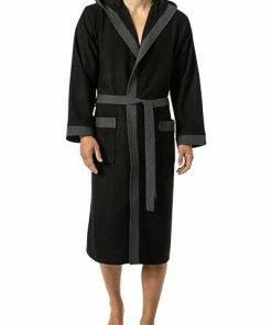 Morgenstern Kapuzenbademantel Nico 5724/04 Baumwolle, Schwarz