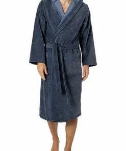 Morgenstern Kapuzenbademantel Alex 5854/14 Baumwolle, Blaugrau meliert, Blau
