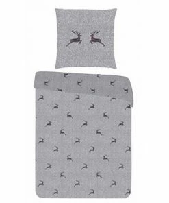 Landherzl Lodenhirsch/80/80+135/200/grau-grau Bettwäsche, 135x200 cm, Baumwolle, Grau gemustert