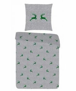 Landherzl Lodenhirsch/80/80+135/200/grau-grün Bettwäsche, 135x200 cm, Baumwolle, Grau-grün gemustert