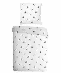 Landherzl Hirsch/80/80+135/200/weiß-grau Bettwäsche, 135x200 cm, Baumwolle, Weiß-grau gemustert