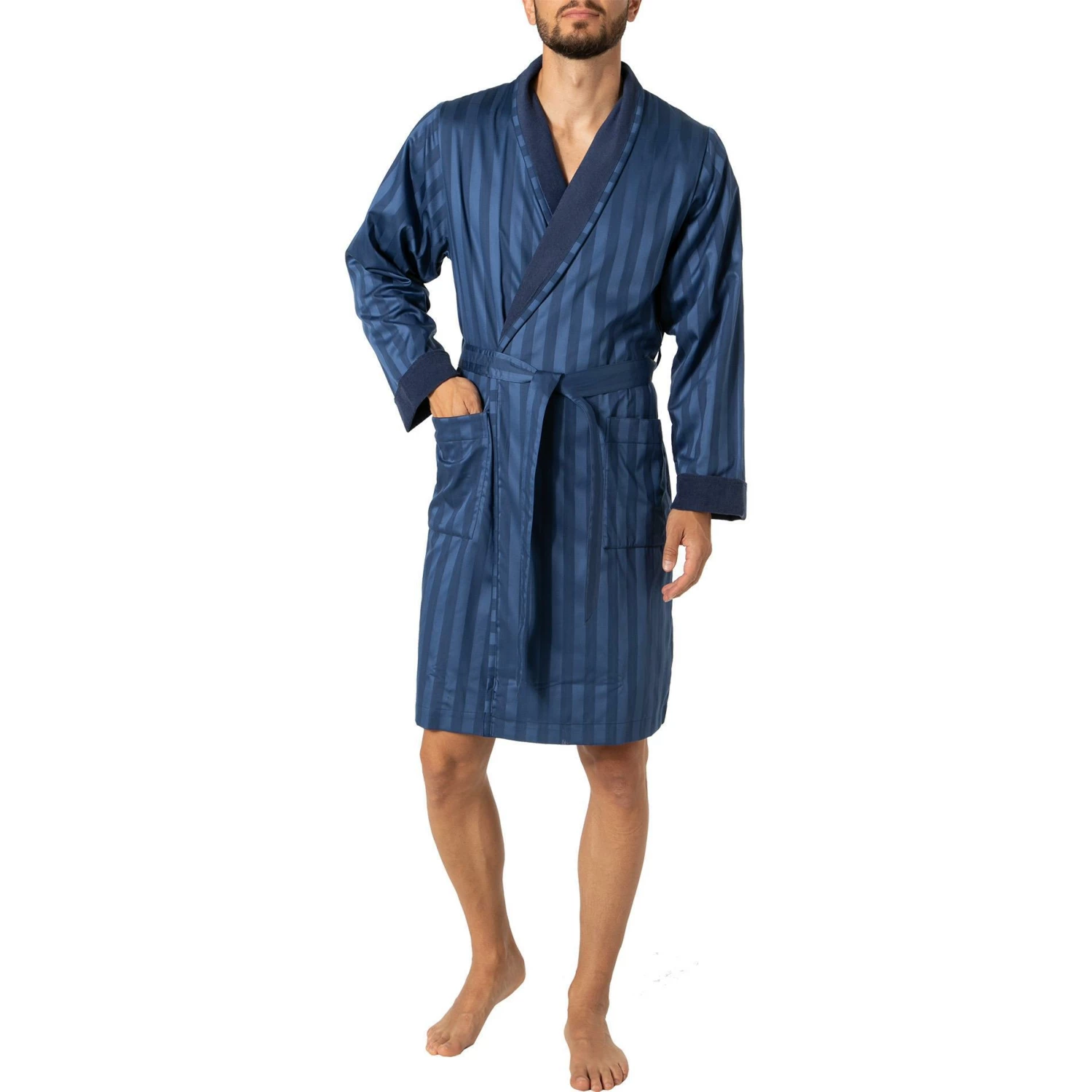 Novila Hausmantel George 8367/049/4 Satin Frotteefutter, Marine 1 Novila Hausmantel George 8367/049/4 Satin Frotteefutter, Marine