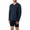 HANRO SLV Shirt V-Neck Casuals 07 5036/1610 Longsleeve, Baumwolle, Navy meliert, Deep navy