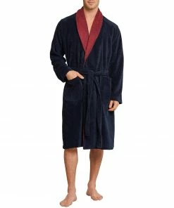 Schiesser Bademantel 171974/507 Baumwolle, Nachtblau-dunkelrot, Dunkelrot