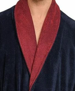 Schiesser Bademantel 171974/507 Baumwolle, Nachtblau-dunkelrot, Dunkelrot -schlechtchritte 374685 norm3