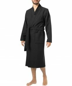 BOSS Kimono Waffle 50439356/001 Bademantel, Baumwolle, Schwarz