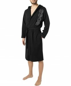 BOSS Bademanel Identity Hooded Robe 50463513/001 Bademantel, Baumwolle, Schwarz