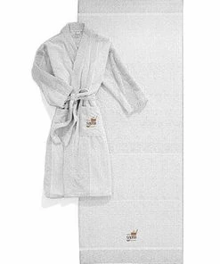 Kleinmann Bademantel + Badetuch Set 019131+57601/755 Bademantel + Saunatuch im Geschenkset, Weiß